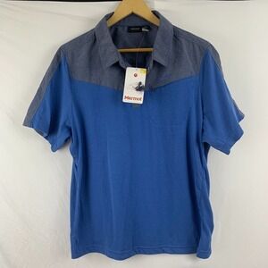 Marmot Mens Large Hiking Shirt Blue Outdoor Travel Performance Hiking NWT